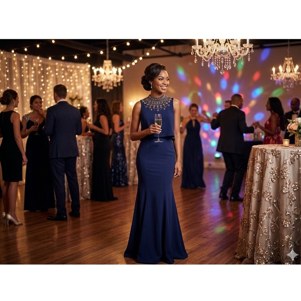 Aidan Mattox Popover Gown Womens 8 Navy Blue New Embellished‎ Mermaid Dress